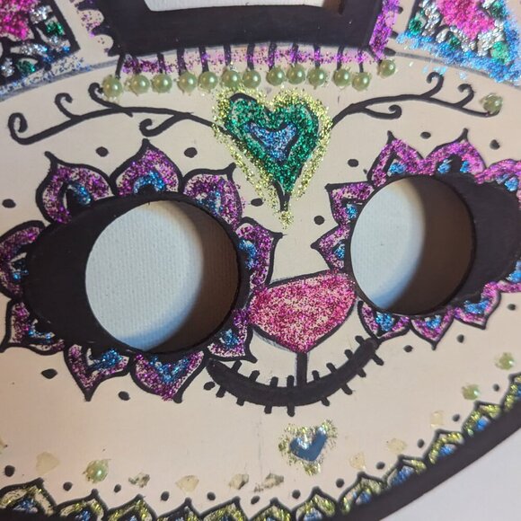 OOAK Sugar Skull Cat Halloween Wood Mask Muertos Artist Masquerade Costume DDLM - Picture 8 of 13